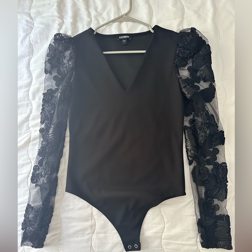 Black Rose-Mesh Sleeved Bodysuit